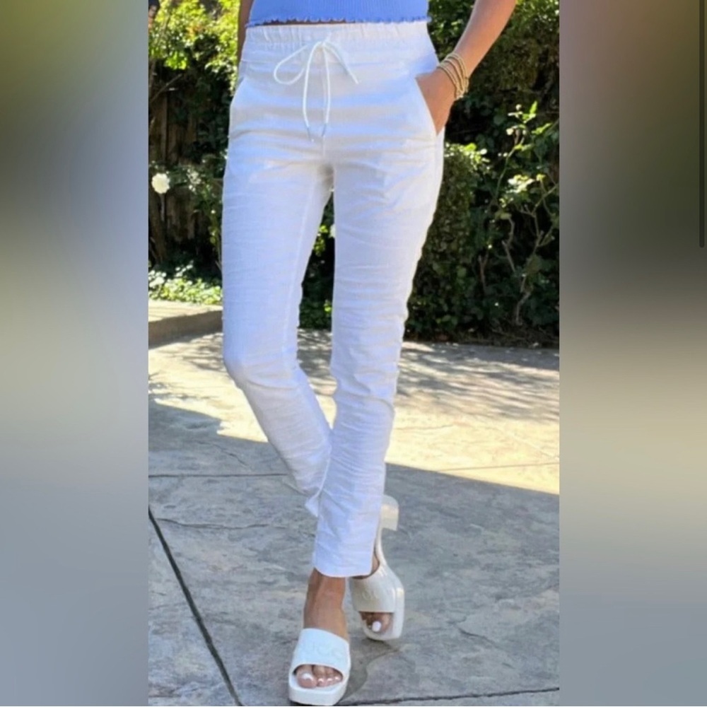 Bevy Flog Shely White Snake Print Embossed Loog Skinny Pants Cotton Drawstring